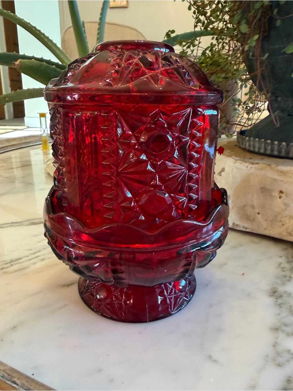 Vintage Red Indiana Pressed Glass Decorative Fairy Lantern